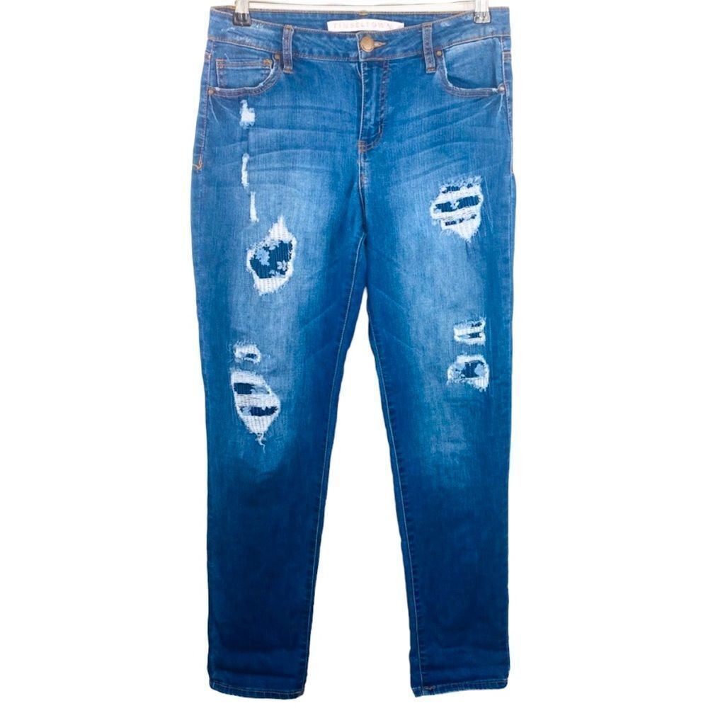 Tinseltown floral patched distressed skinny jean 9
